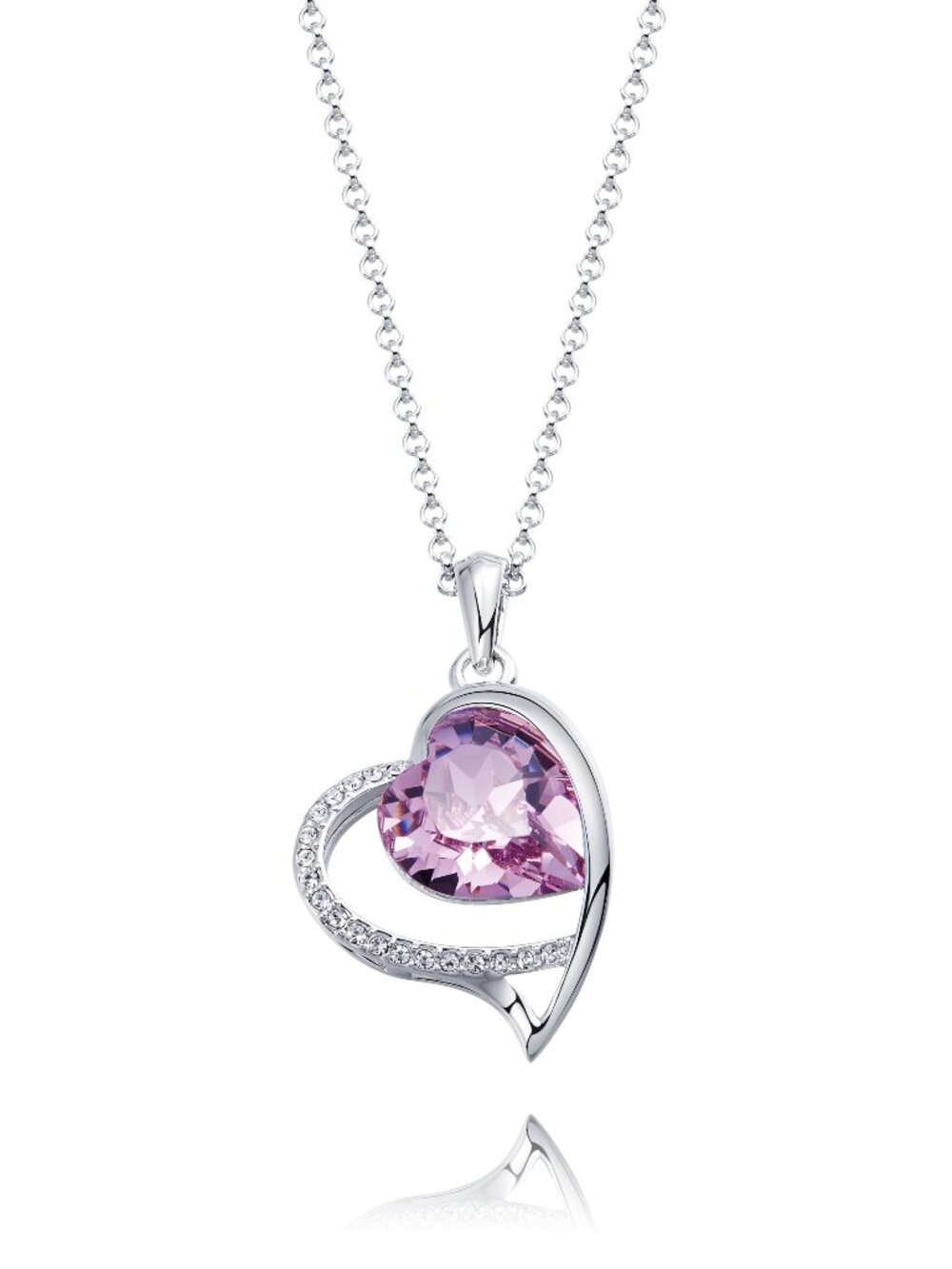 Open Heart Centerpiece Pendant Necklace, Purple Amethyst Austrian Crystals, 18" - Picture 4 of 4